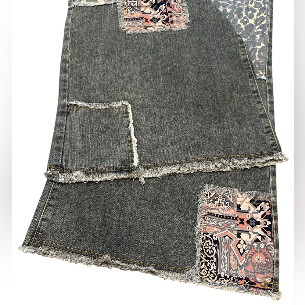 POL Studded Patch Jeans Size Large Charcoal Gray High Rise Button Fly Wide Leg - Picture 10 of 15